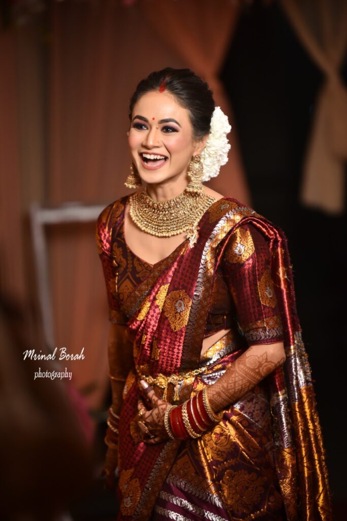 Bride smiling happily.
