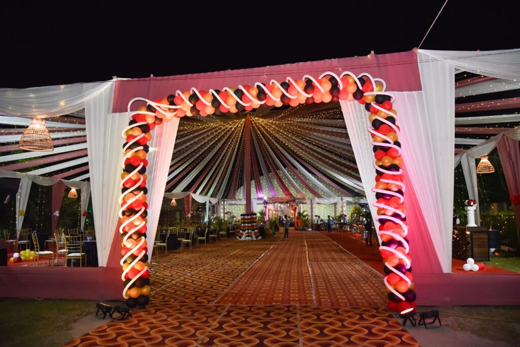 An inviting entrance pathway leading towards the stage.