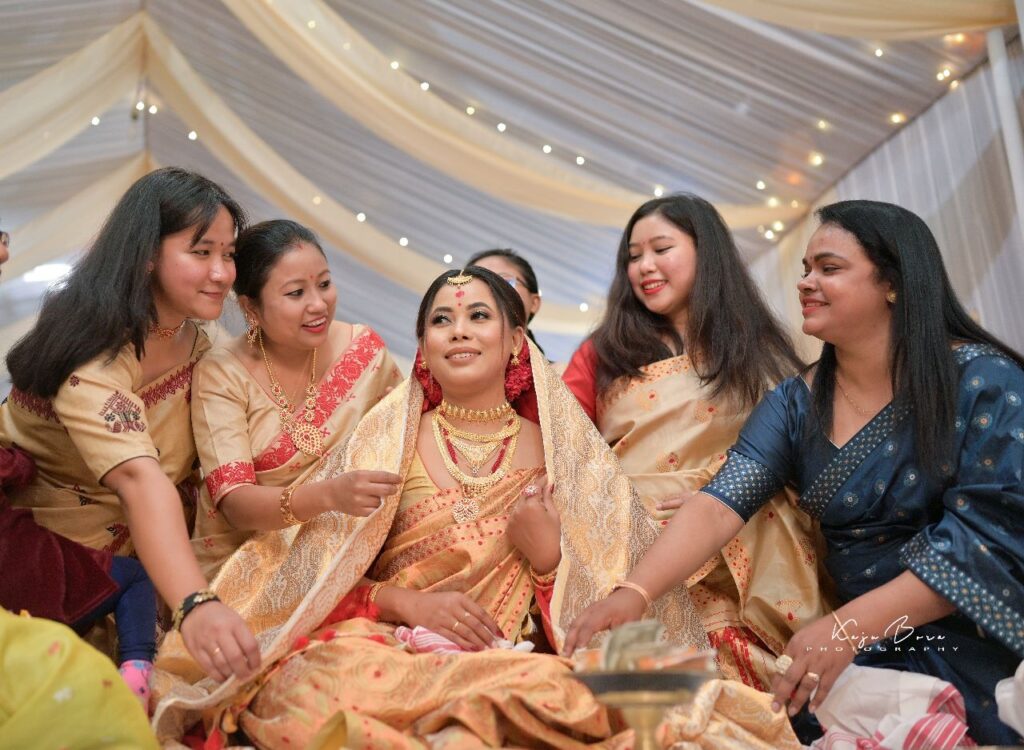 Bride is surrounded by womens.
