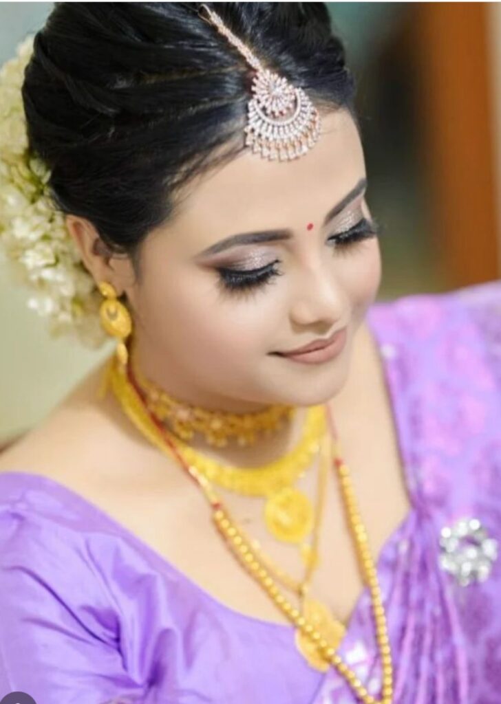 Assamese girl with a subtle and soft makeup look.