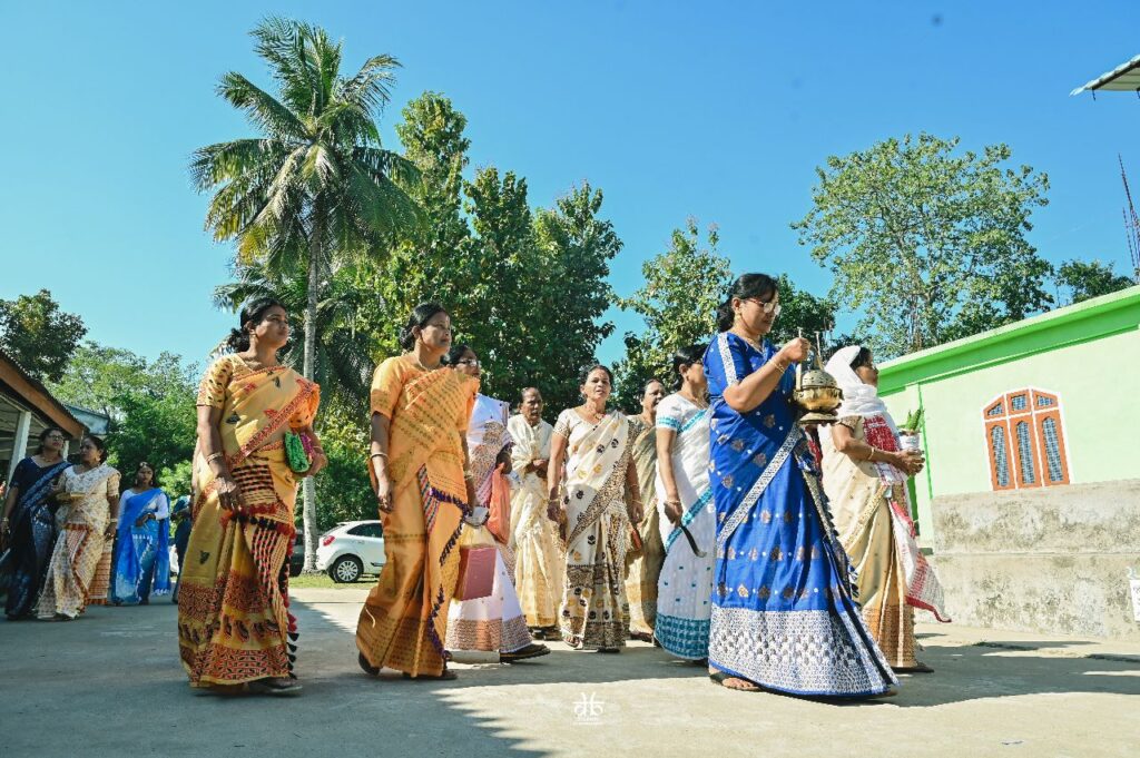 Women are walking or proceeding ahead.