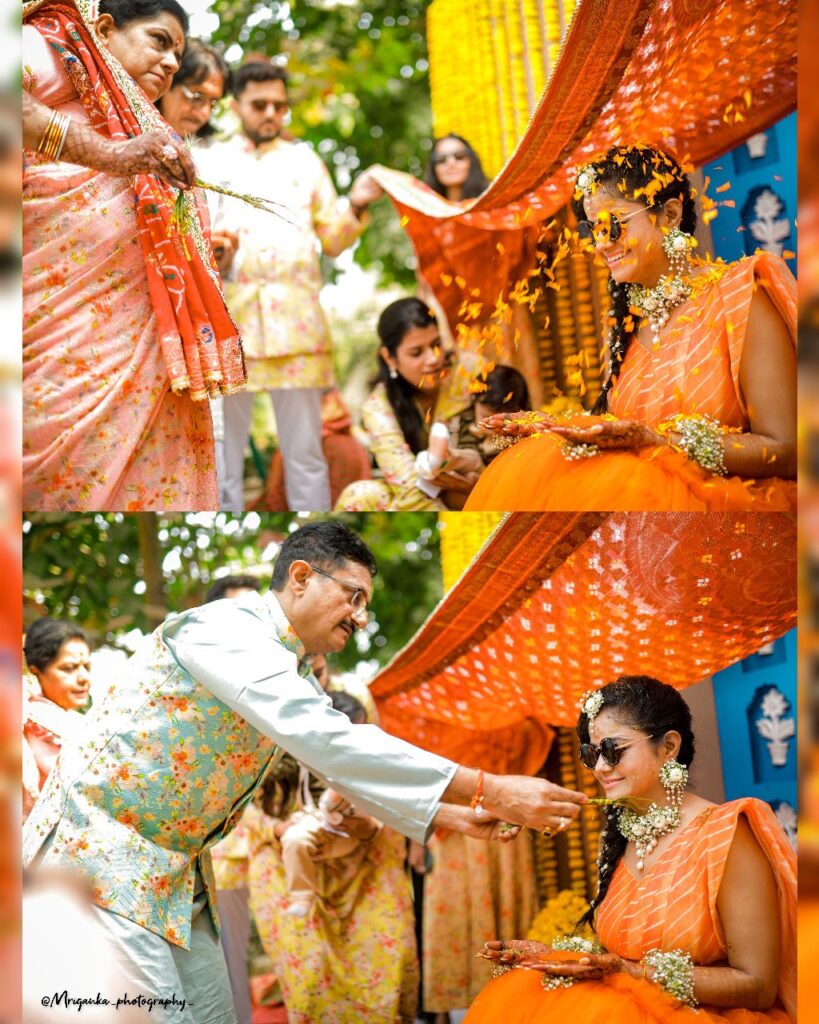 Bride is engaged in wedding rituals.