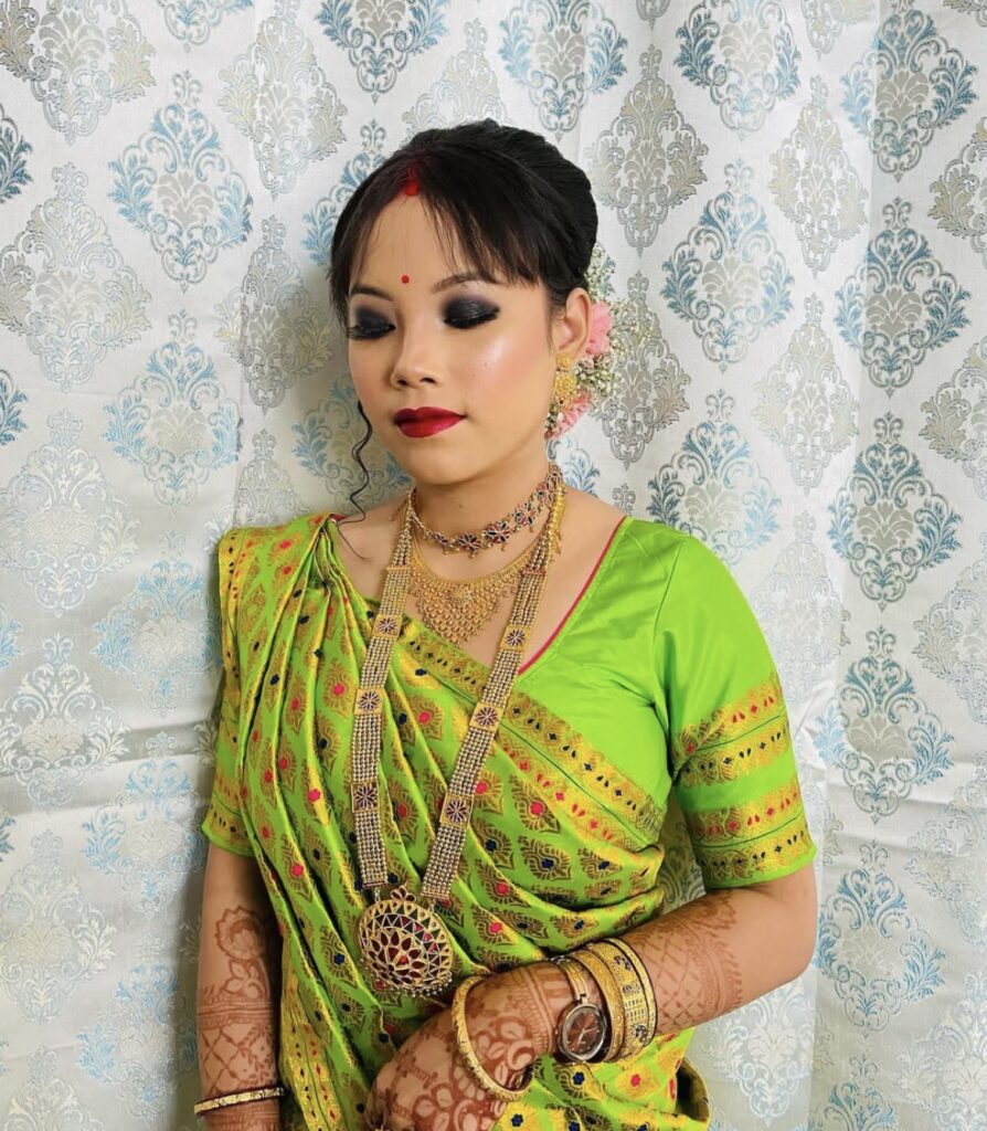 Assamese girl's makeup done by Pahi Bora.