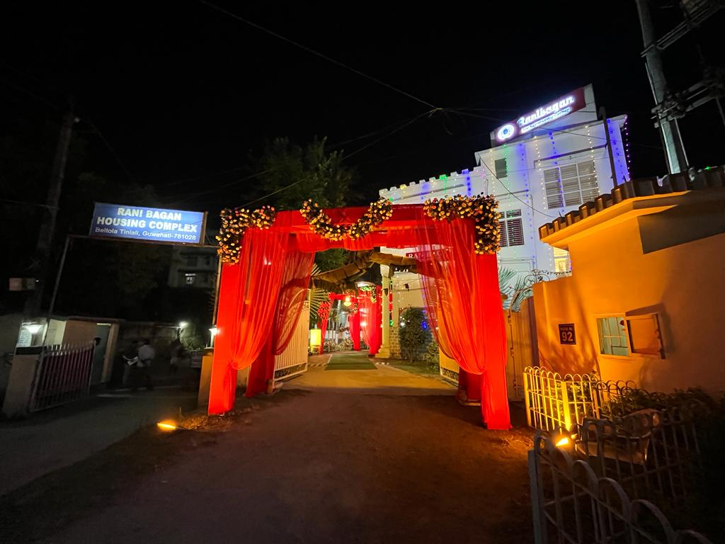 entrance decorated with red curains